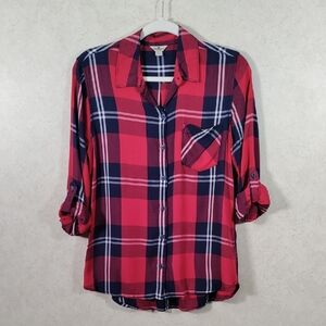 2/$10 04111 Woolrich red and blue plaid flannel button up shirt M